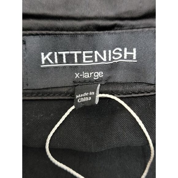 Kittenish All The Rage Black Satin Button Down Long Sleeve Faux Pearls Size XL - Picture 5 of 9